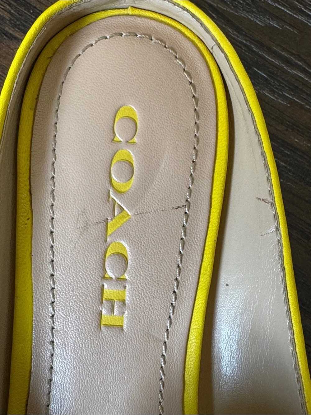 COACH Buttercup Yellow Leather Slip-On Mules with Gold Hardware - Picture 5 of 13